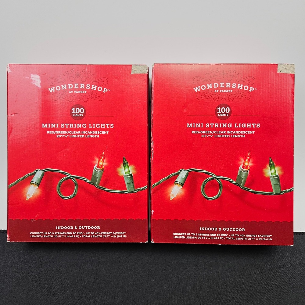 Wondershop‎ 100 Mini String Lights Red Green Clear Incandescent 2 Pack 200 Total